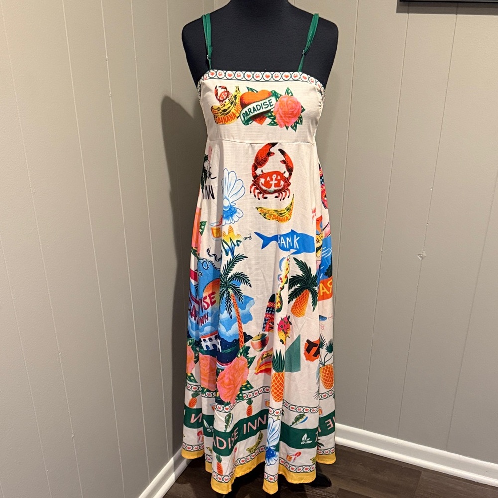 B34 Easel Women’s Small Strap Colorful Graphic Maxi Dress Summer Vacation